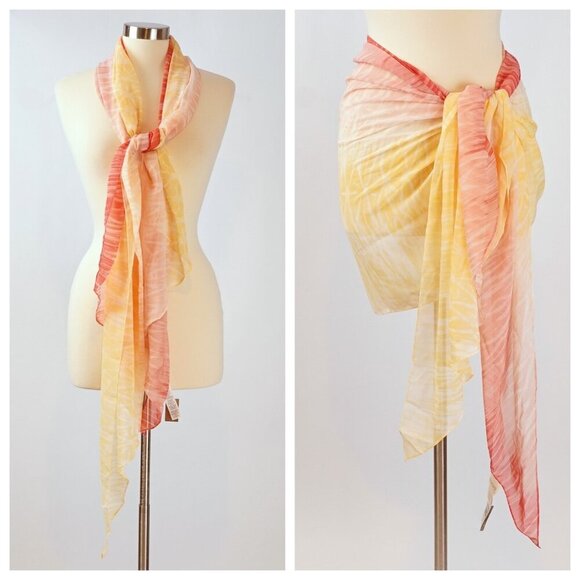 Chicos Salmon Yellow Ombre Angled Oblong Scarf/Sarong - NWT - Picture 1 of 6